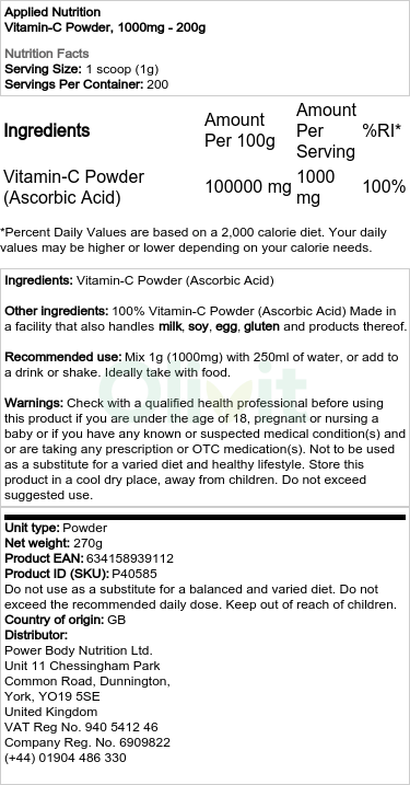 Vitamin-C Powder, 1000mg - 200g